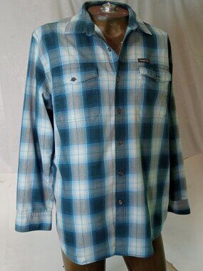 Wrangler Shirt Men’s L Blue Plaid Western Cowboy Ranch Button Up Casual Top